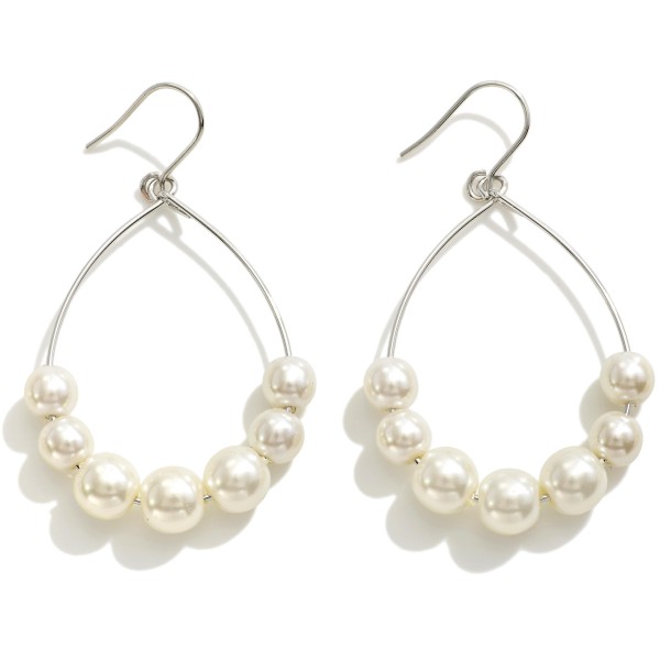 Wholesale dainty Teardrop Metal Earrings Chunky Pearl Beaded Accent L Handmade K
