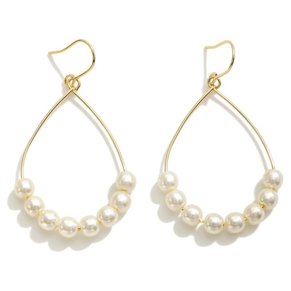 Wholesale dainty Teardrop Metal Earrings Pearl Beaded Accent L Handmade Korea K