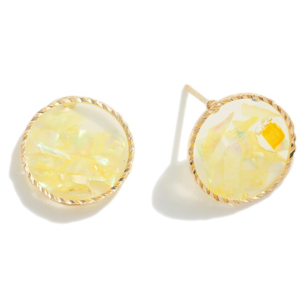 Wholesale circular Gold Stud Iridescent Glitter Resin Inlay L K Gold Dipped Hand