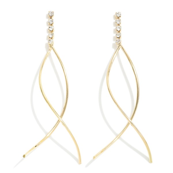 Wholesale dainty Metal Twist Earring Rhinestone Accent L Handmade Korea Gold K G