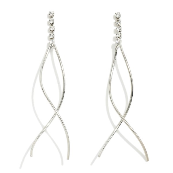 Wholesale dainty Metal Twist Earring Rhinestone Accent L Handmade Korea Gold K G