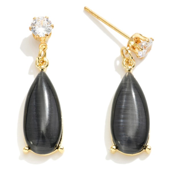 Gold Dipped Cubic Zirconia Drop Earrings Featuring Teardrop Stone

- Approximately 1" L
- 14K Gold Dipped 
- Handmade In Korea 