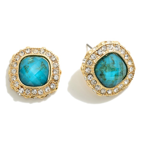 Wholesale cushion Cut Rhinestone Stud Earrings Rhinestone Border W