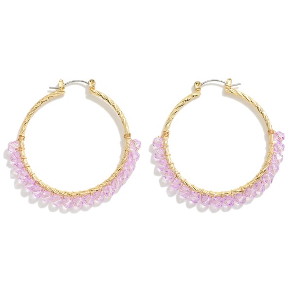 Wholesale gold Twisted Drop Hoop Beaded Details L