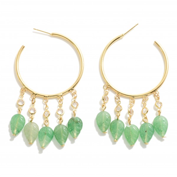 Beaded Hoop Drop Earrings Featuring Glass Accents and Natural Leaves

- Approximately 2.5" L