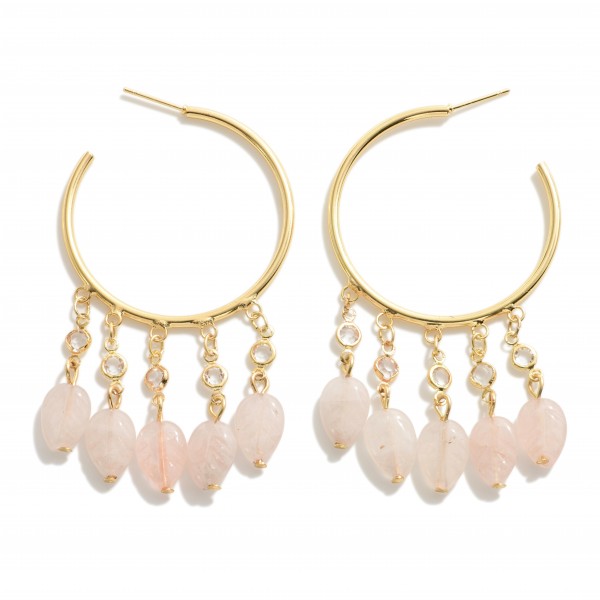 Beaded Hoop Drop Earrings Featuring Glass Accents and Natural Leaves

- Approximately 2.5" L