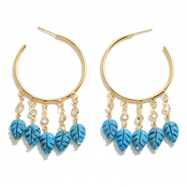 Beaded Hoop Drop Earrings Featuring Glass Accents and Natural Leaves

- Approximately 2.5" L