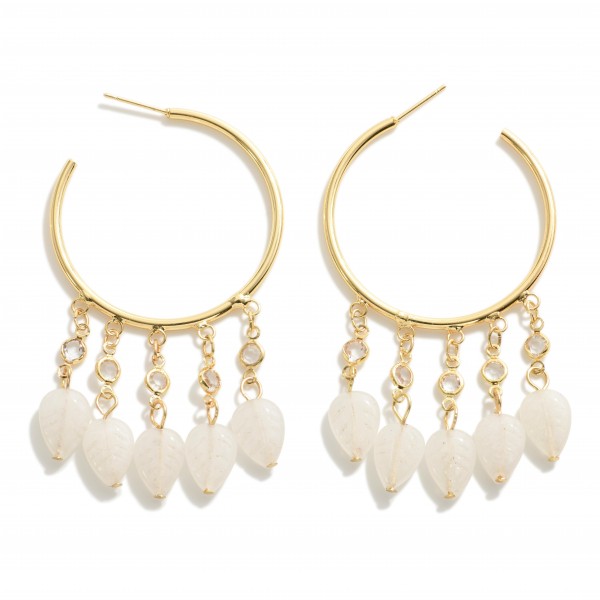 Wholesale beaded Hoop Drop Earrings Glass Accents Natural Leaves L