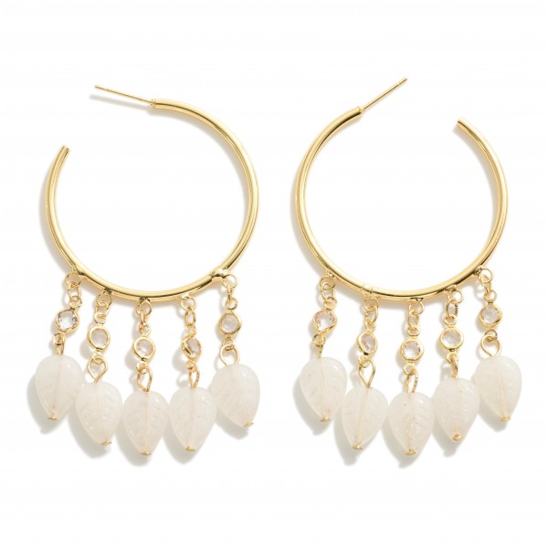 Beaded Hoop Drop Earrings Featuring Glass Accents and Natural Leaves

- Approximately 2.5" L