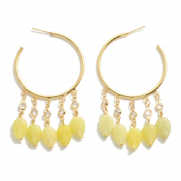 Beaded Hoop Drop Earrings Featuring Glass Accents and Natural Leaves

- Approximately 2.5" L