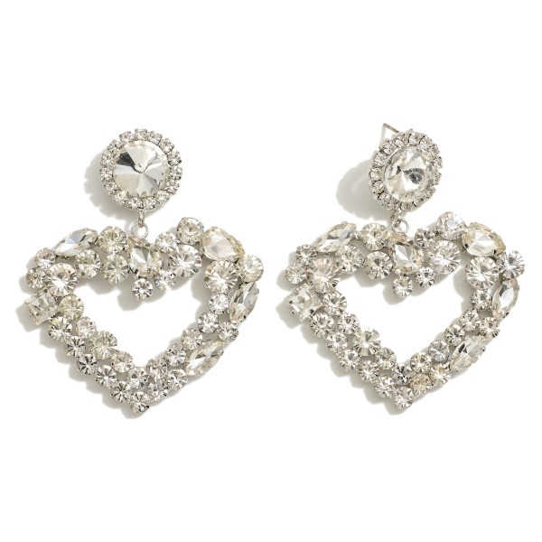 Rhinestone  Heart Statement Drop Earrings 

- Approximately 2.25" L