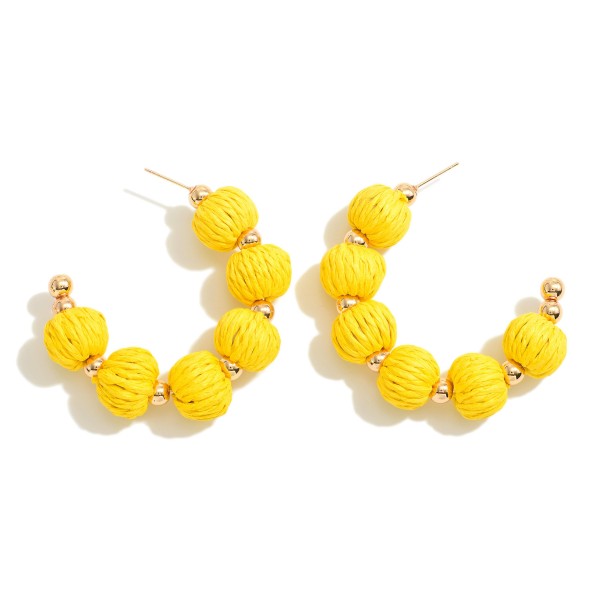 Wholesale raffia Bead Drop Hoop Earrings Gold Accents L