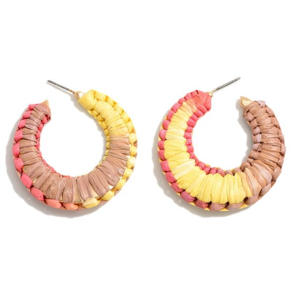 Wholesale multi Braided Raffia Drop Hoop Earring L