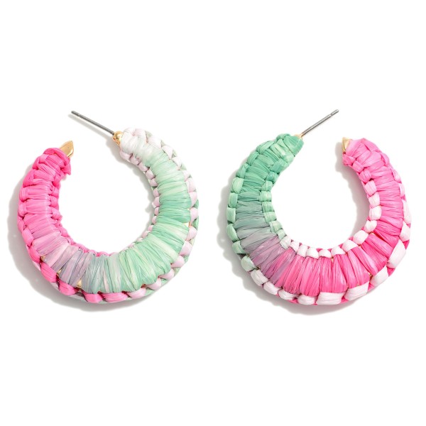 Wholesale multi Braided Raffia Drop Hoop Earring L