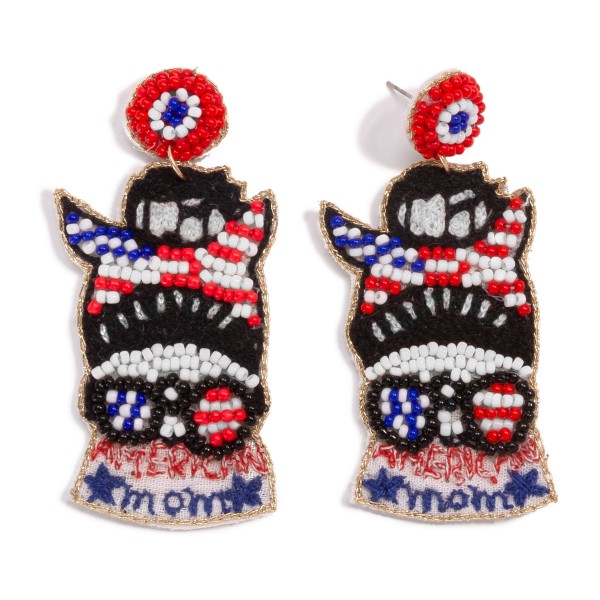 Wholesale seed Beaded American Mom Bun Life Drop Earrings L