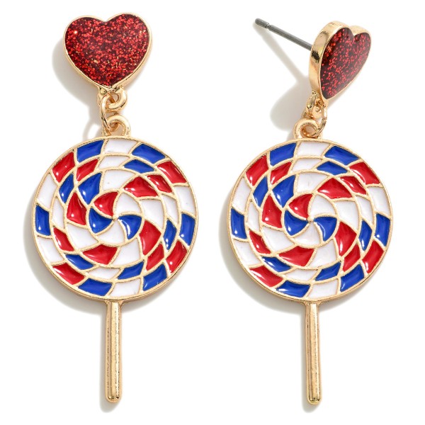 Wholesale americana Lollipop Drop Earrings Glitter Heart Post L