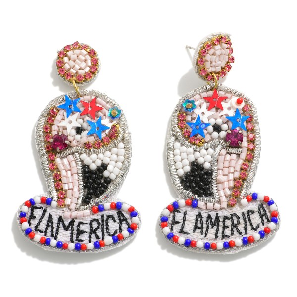 Americana Seed Beaded Flamerica Earring With Rhinestone Accents

- Approximately 2.25"L