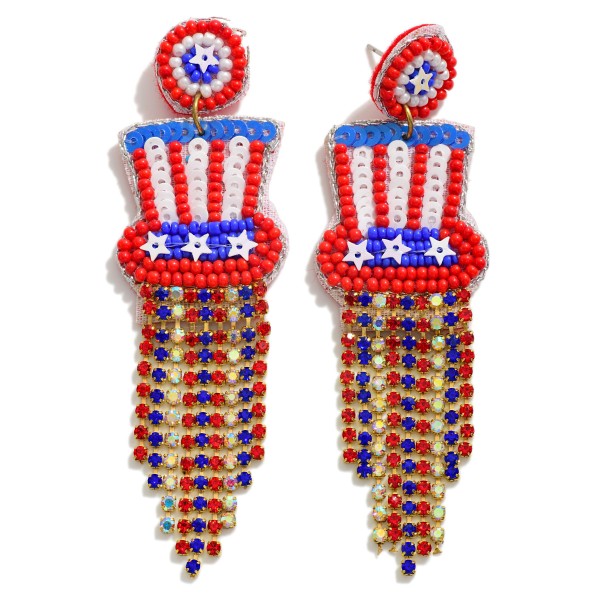 Wholesale americana Seed Beaded Top Hat Earring Rhinestone Tassels L