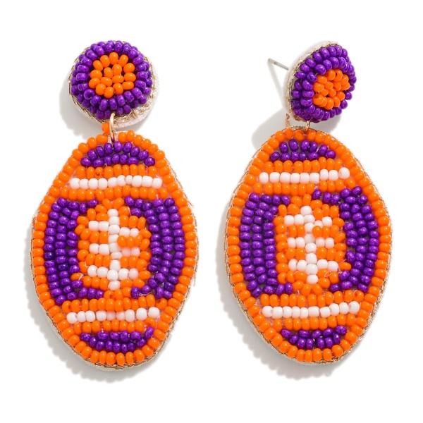 Seed Beaded Football Drop Earrings 

- Approximately 2" L