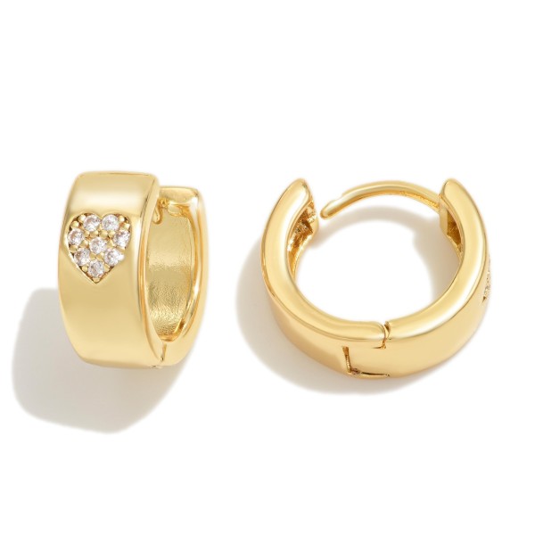 Wholesale k Gold Dipped Hinged Huggie Hoop Earrings Cubic Zirconia Hearts Brass