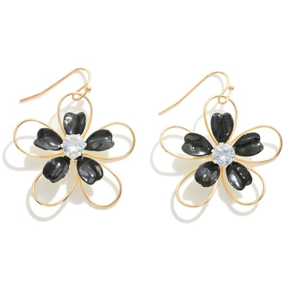 Wholesale metal Wire Flower Drop Earring Enamel Petal Stone Center L