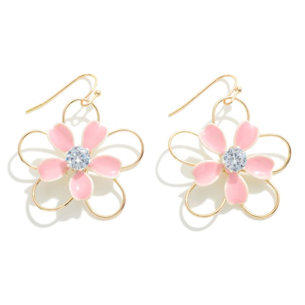 Wholesale metal Wire Flower Drop Earring Enamel Petal Stone Center L