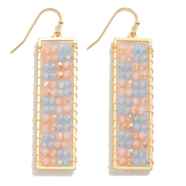 Rectangle Drop Earring With Checkered Beaded Details

- Approximately 2" L
