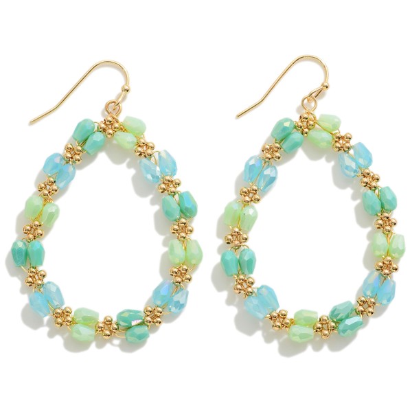 Wholesale gold Teardrop Earring Faceted Beaded Metal Accents L