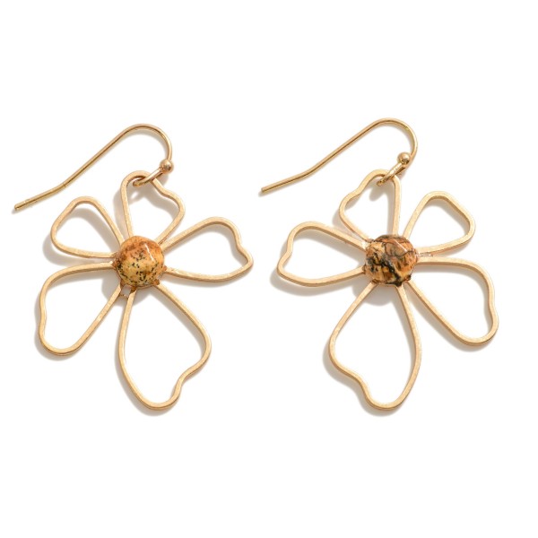 Wholesale metal Flower Drop Earrings Semi Precious Natural Stone Detail L