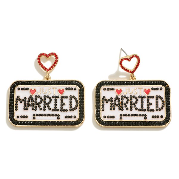 Wholesale just Married Enamel License Plate Drop Earrings Rhinestone Accents L