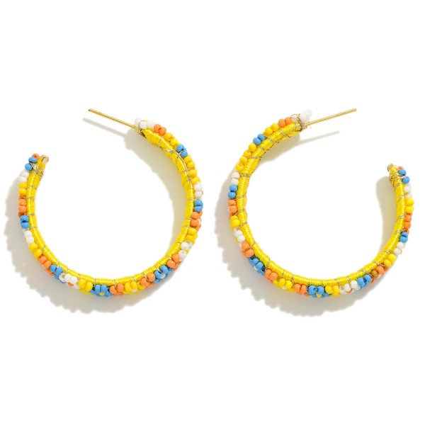 Wholesale flower Seed Beaded Drop Hoop Earrings L