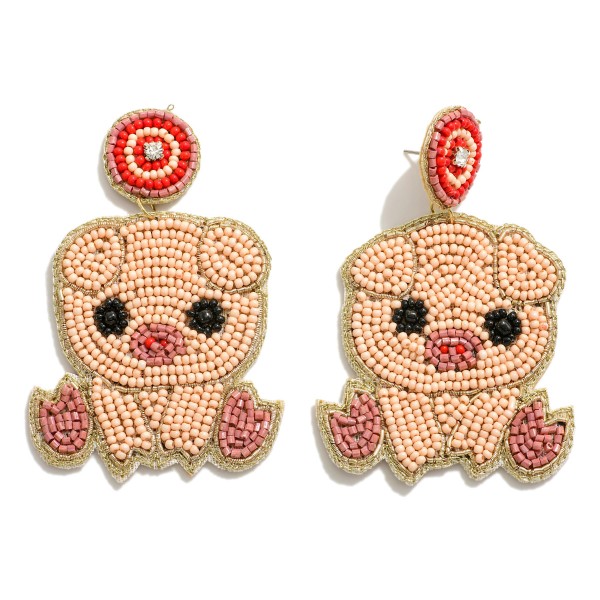 Seed Beaded Piggy Drop Earrings

- Approximately 2.75" L