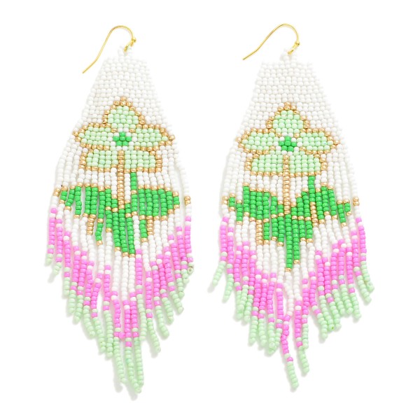 Seed Beaded Flower Tassel Drop Earrings

- Approximately 4.5" L