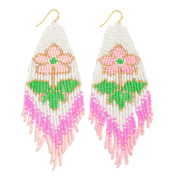 Seed Beaded Flower Tassel Drop Earrings

- Approximately 4.5" L