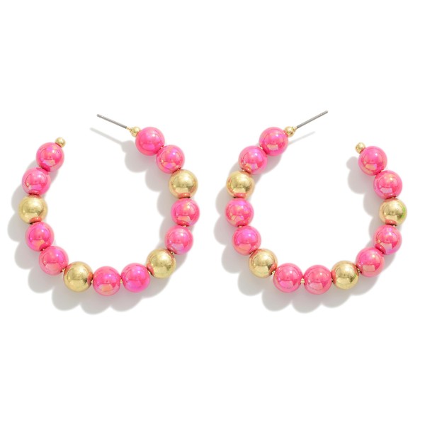 Wholesale iridescent Beaded Drop Hoop Earrings L