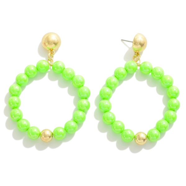 Pearlescent Solid Color Beaded Hoop Drop Earrings

- Approximately 2.5" L