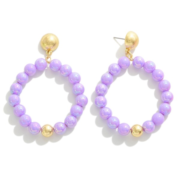 Wholesale pearlescent Solid Color Beaded Hoop Drop Earrings L