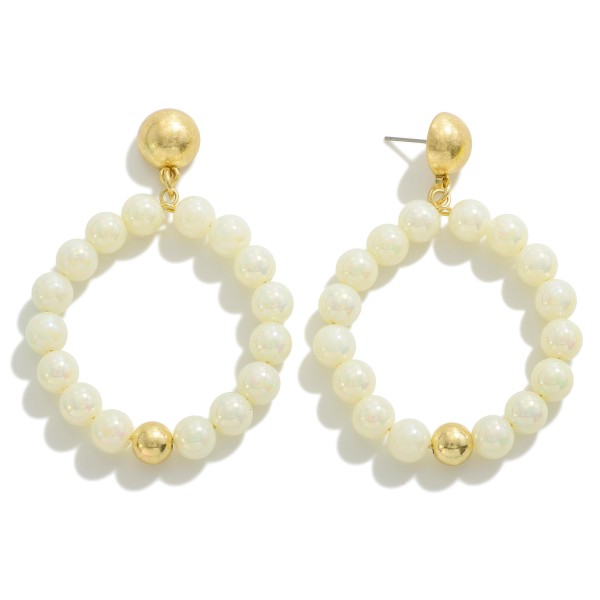 Wholesale pearlescent Solid Color Beaded Hoop Drop Earrings L