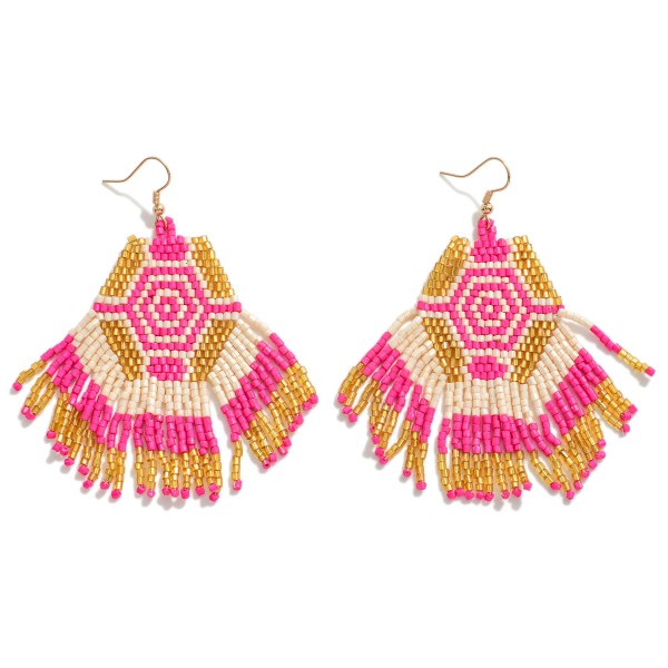 Wholesale geometric Octagon Seed Beaded Drop Earrings Tassel Details L