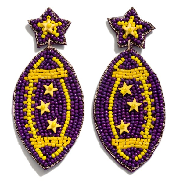 Seed Beaded Football Earring Featuring Star Stitching Detail

- Approximately 3" L