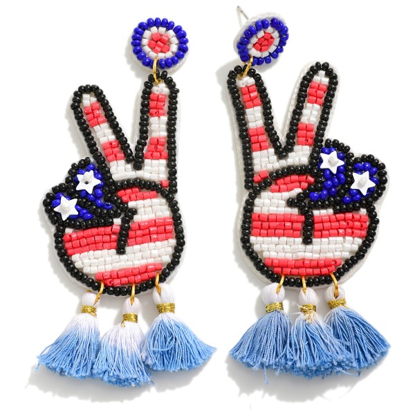 Wholesale americana Seed Beaded Peace Drop Earrings Tassels L