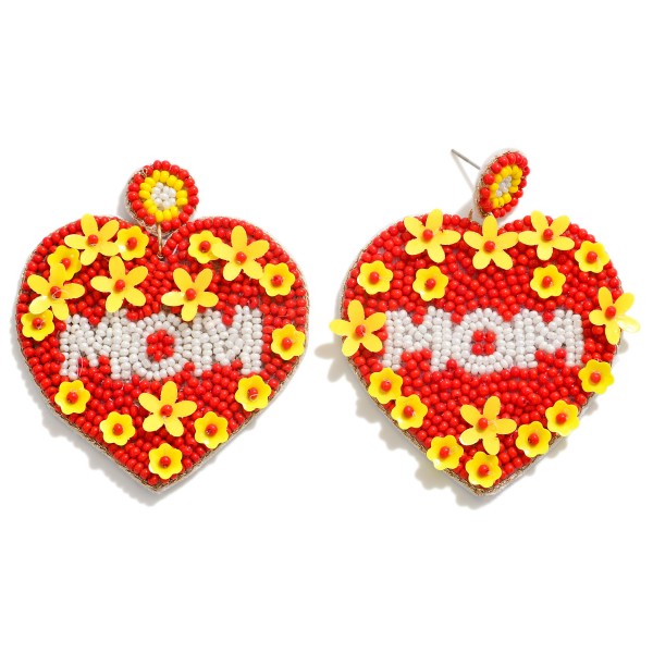 Wholesale seed Beaded Mom Heart Earrings Flower Details L