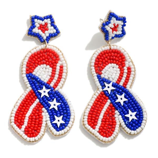 Americana Seed Beaded Ribbon Drop Earring

- Approximately 2.5" L