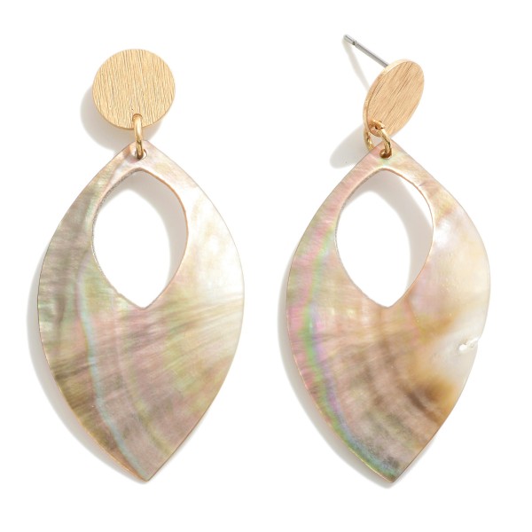 Teardrop Shell Earrings With Gold Tone Post 

- Approximately 1.75" L