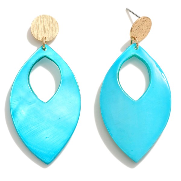 Teardrop Shell Earrings With Gold Tone Post 

- Approximately 1.75" L