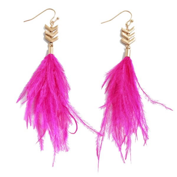 Stacked Arrow Drop Earring Featuring Feather Dangle

- Approximately 4" L
- Lightweight Construction 