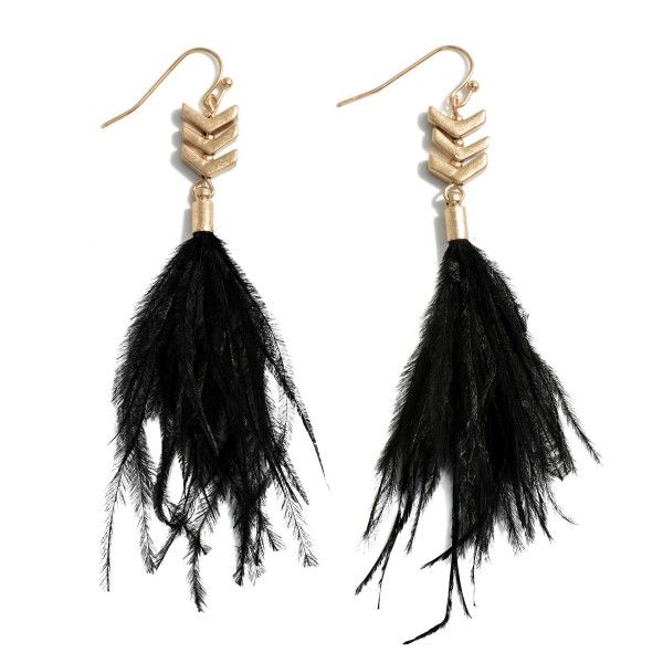 Stacked Arrow Drop Earring Featuring Feather Dangle

- Approximately 4" L
- Lightweight Construction 