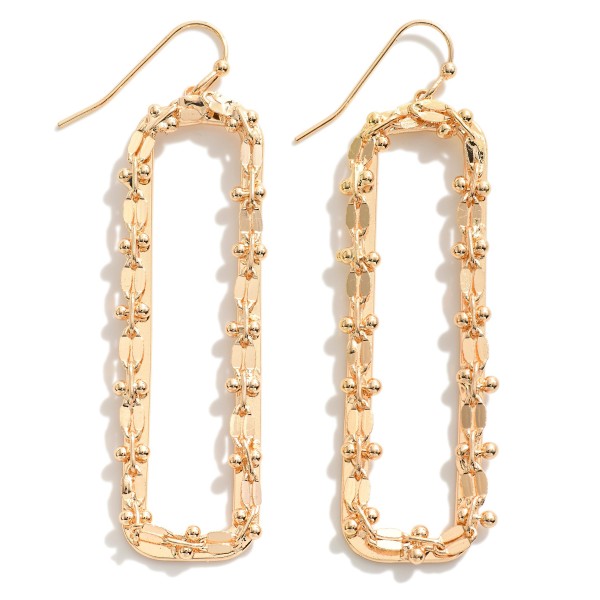 Brass Rectangle Drop Earrings With Chain Detailing

- Approximately 2.25" L
- Brass Metal Construction 