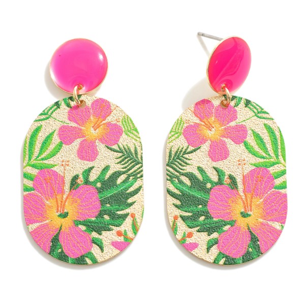 Wholesale gold Oval Drop Earring Tropical Flower Overlay L