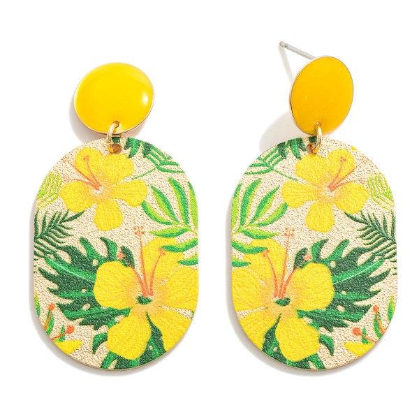 Wholesale gold Oval Drop Earring Tropical Flower Overlay L